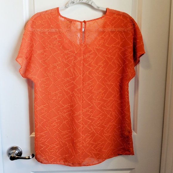 Ann Taylor Loft Pleated Blouse Sheer Orange Small - Picture 3 of 8